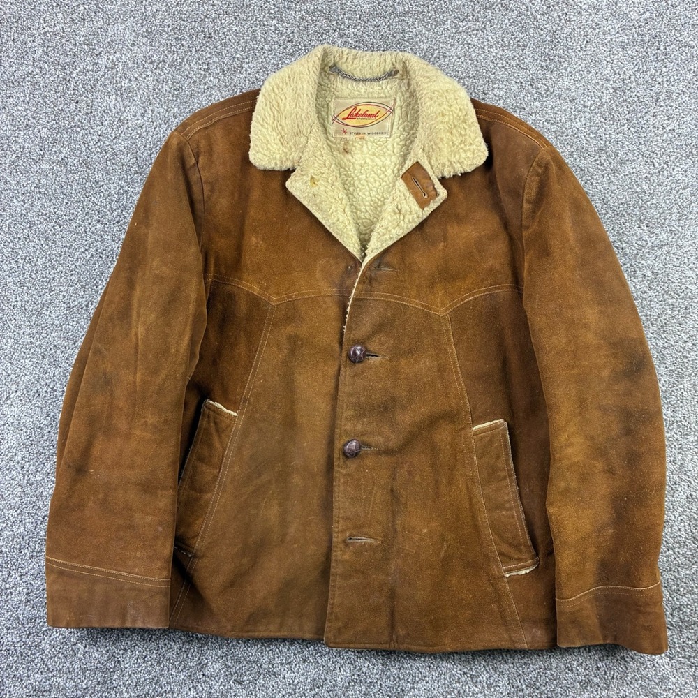 Vintage Lakeland Sportswear‎ Rancher Jacket Mens 40 Brown Suede Sherpa Western